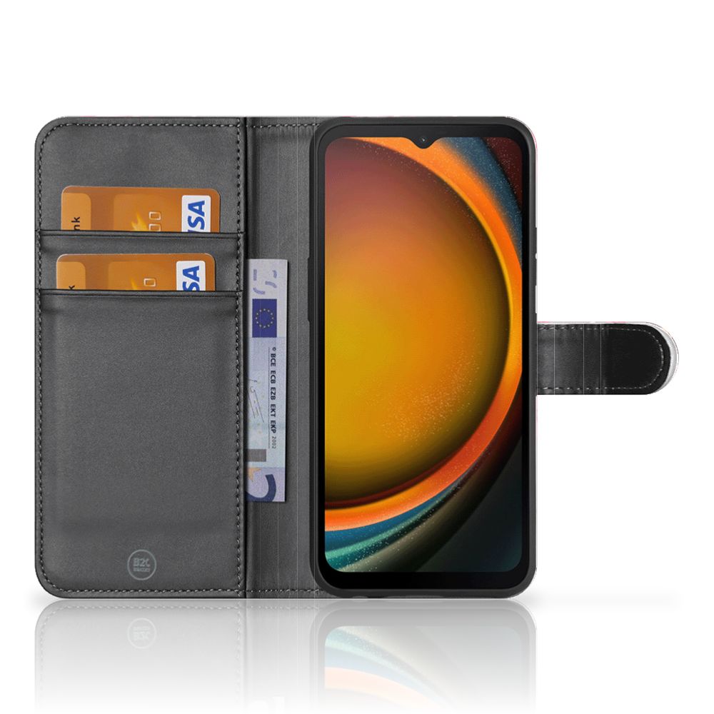 Samsung Galaxy Xcover 7 Telefoonhoesje met Pasjes Flamingo design flamingo aanzicht binnenkant