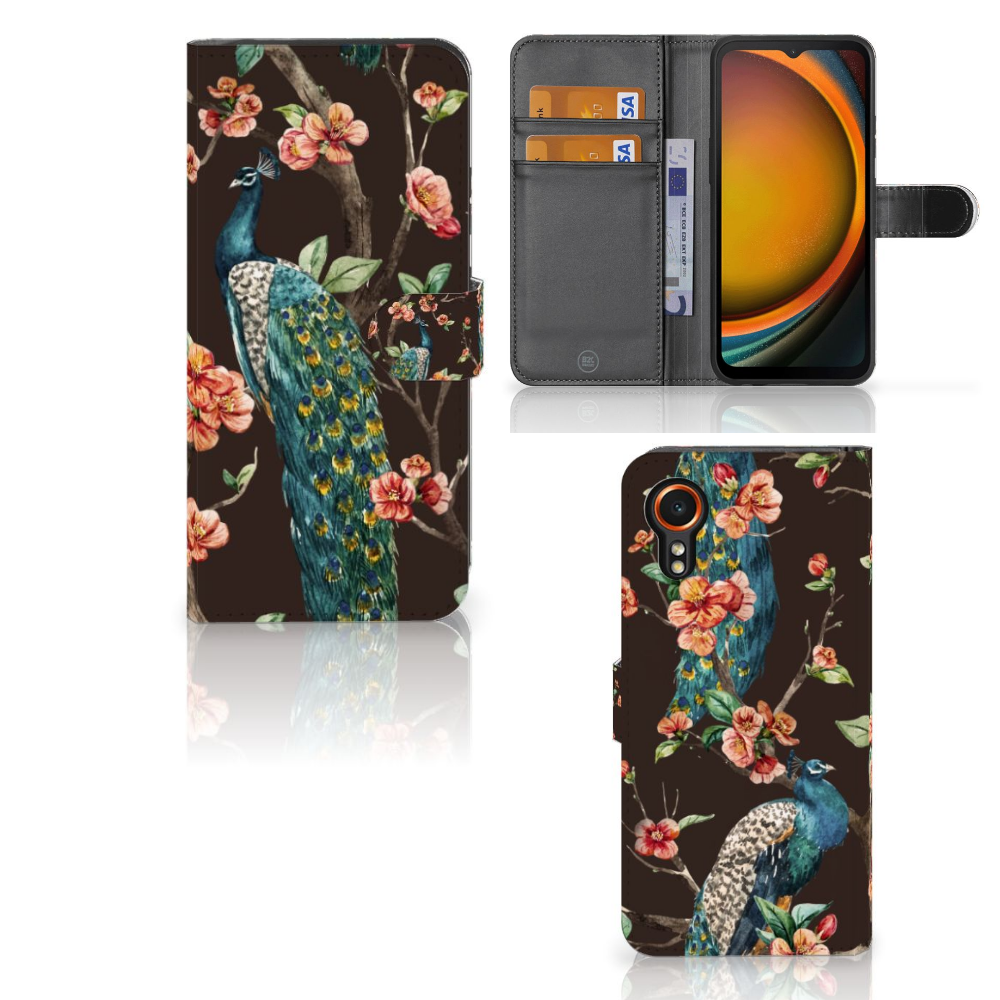 Samsung Galaxy Xcover 7 Telefoonhoesje met Pasjes Pauw met Bloemen