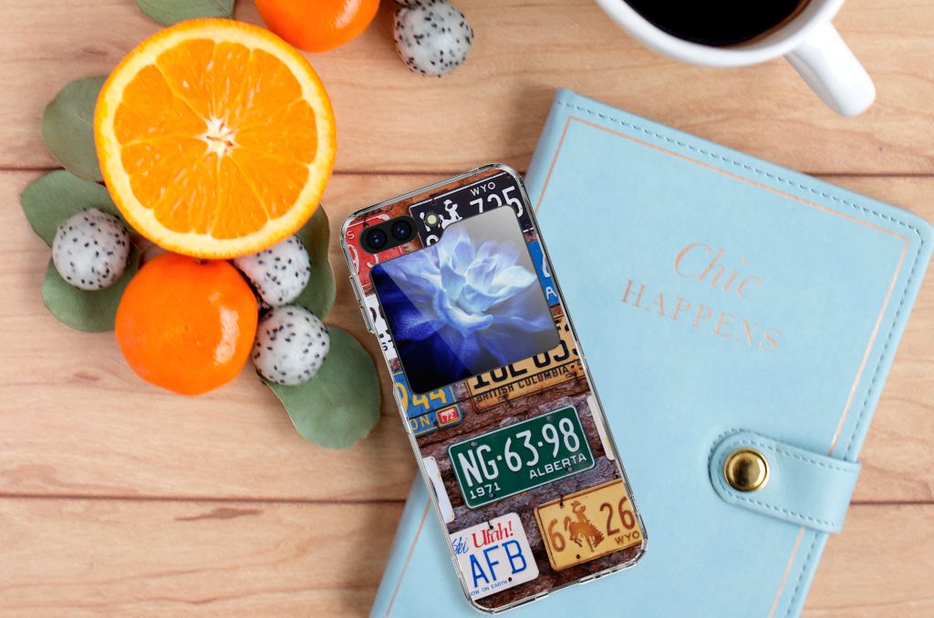 Samsung Galaxy Z Flip 5 Siliconen Hoesje met foto Kentekenplaten design amerikaanse kentekenplaten aanzicht