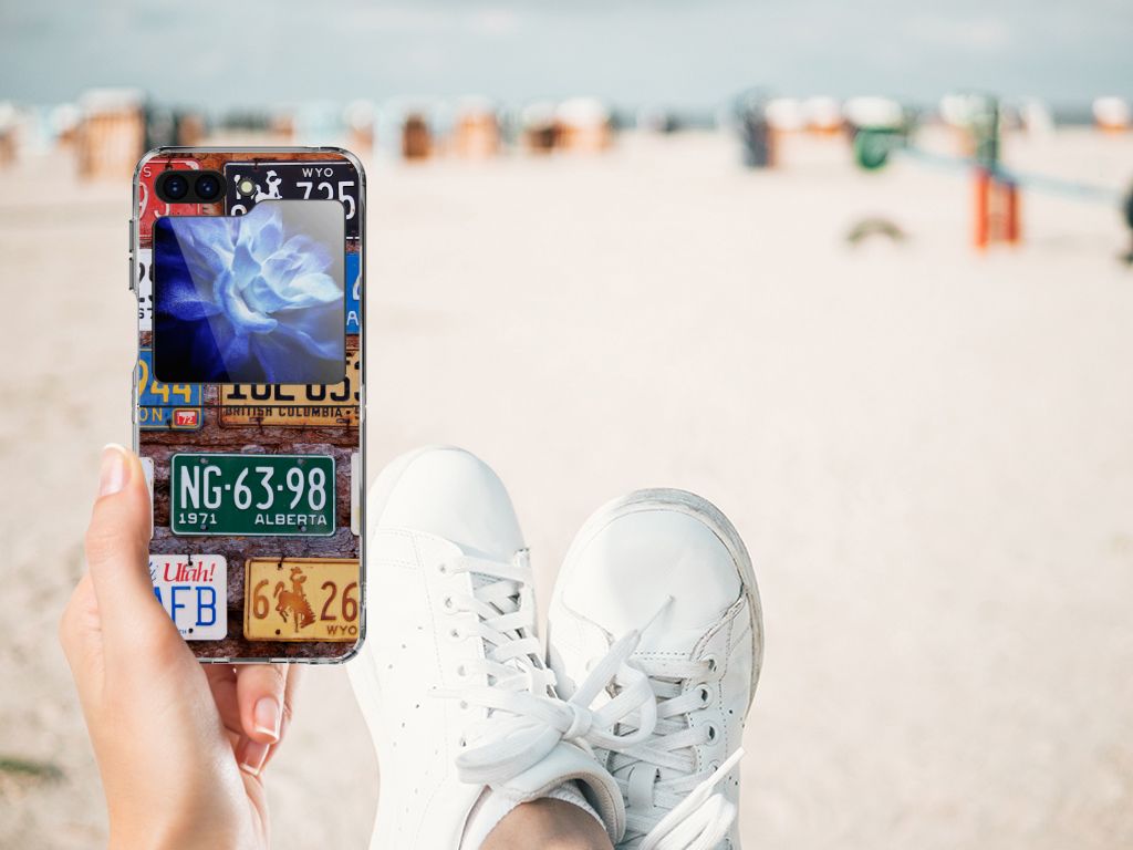 Samsung Galaxy Z Flip 5 Siliconen Hoesje met foto Kentekenplaten design kentekenplaten aanzicht