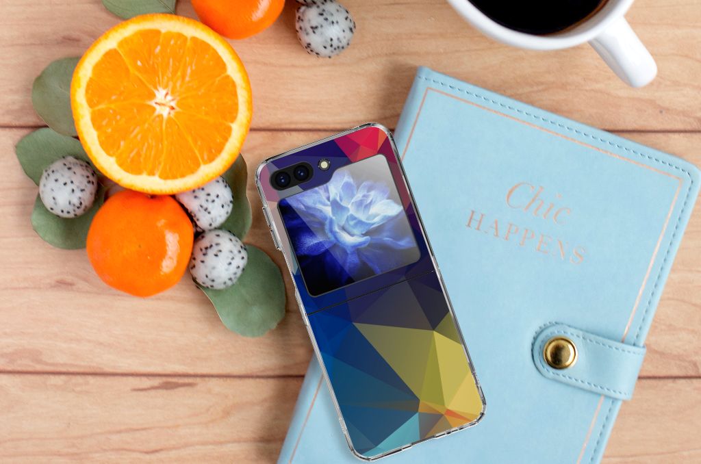Samsung Galaxy Z Flip 5 TPU Hoesje Polygon Dark design voorkant