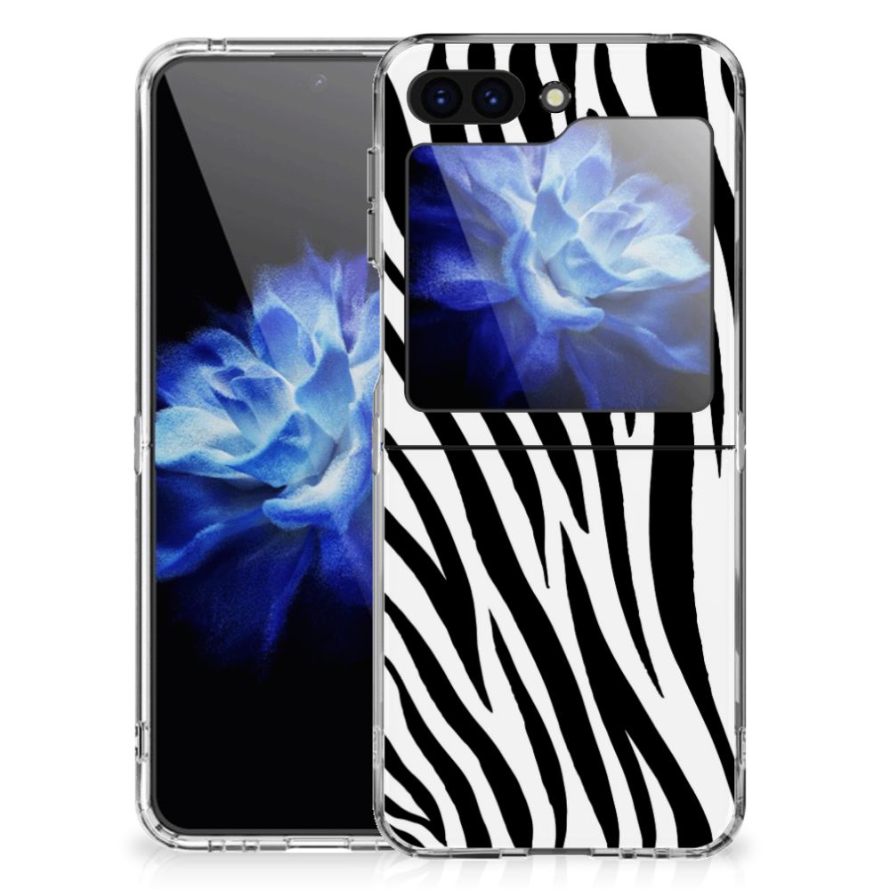Samsung Galaxy Z Flip 5 TPU Hoesje Zebra zebrapatroon zwart wit aanzicht