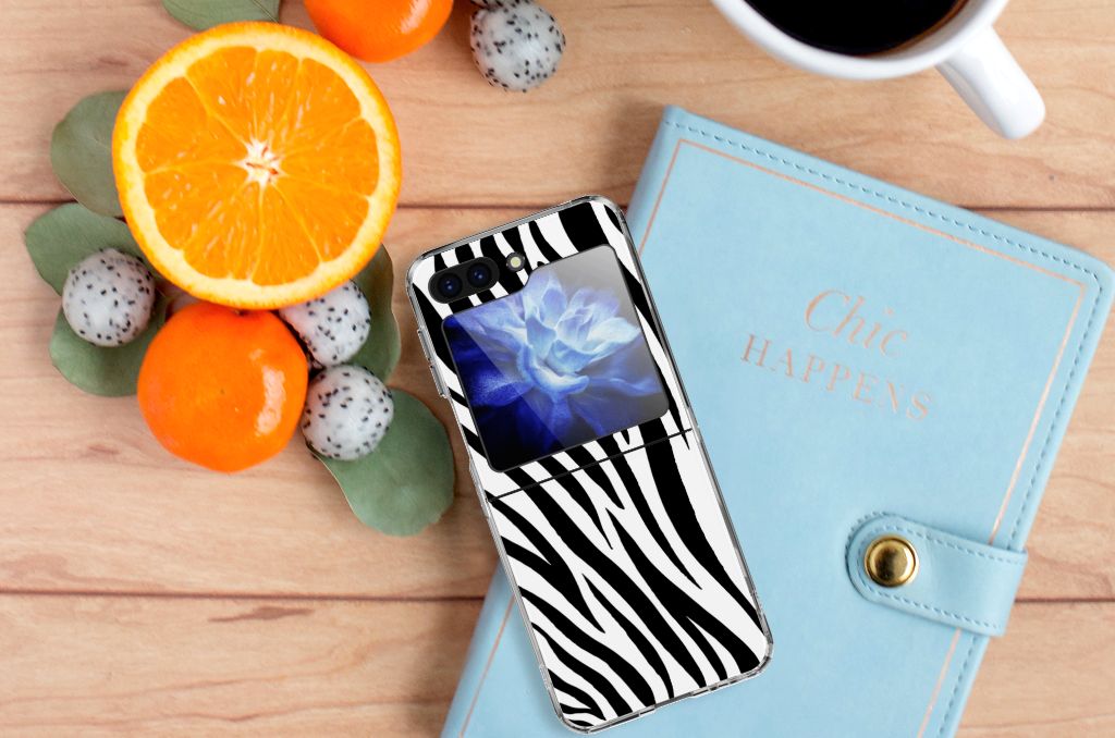 Samsung Galaxy Z Flip 5 TPU Hoesje Zebra zwart witte zebra strepen bovenaanzicht