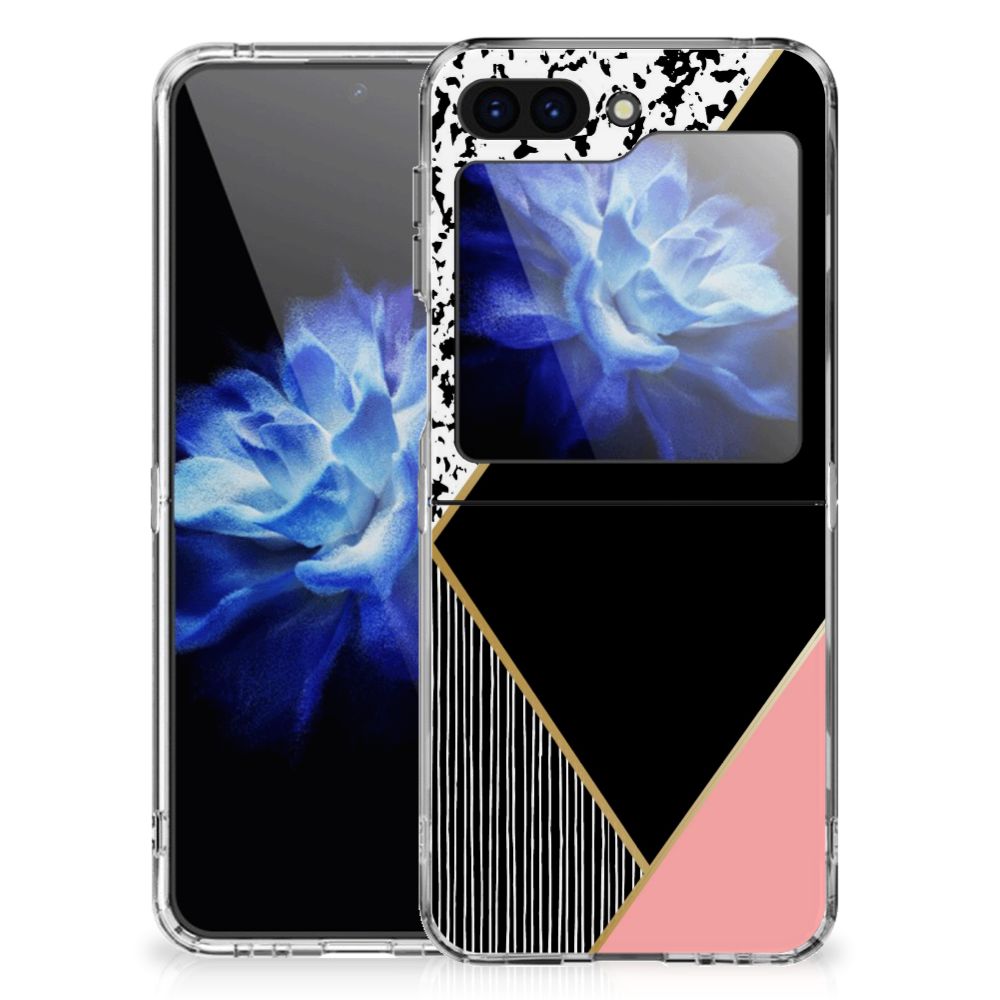 Samsung Galaxy Z Flip 5 TPU Hoesje Zwart Roze Vormen design frontaanzicht