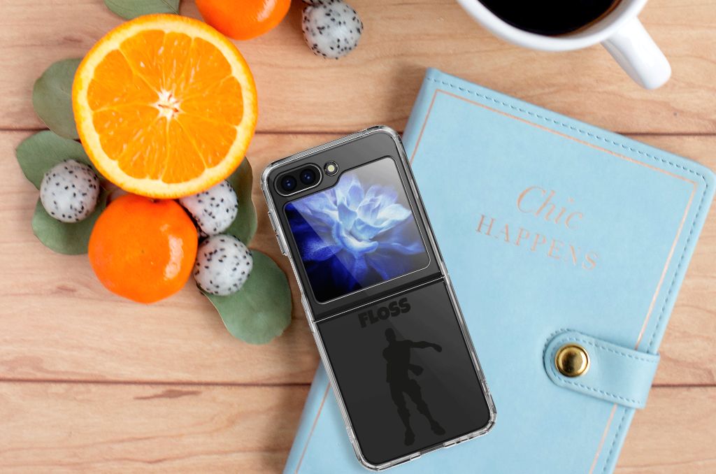 Samsung Galaxy Z Flip 5 Telefoonhoesje met Naam Floss design bovenkant aanzicht