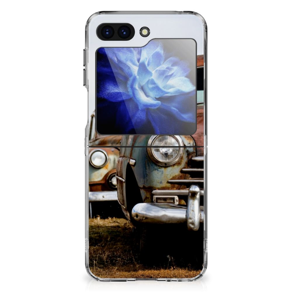 Samsung Galaxy Z Flip 6 Siliconen Hoesje met foto Vintage Auto hoesje vintage auto transparant design voorkant