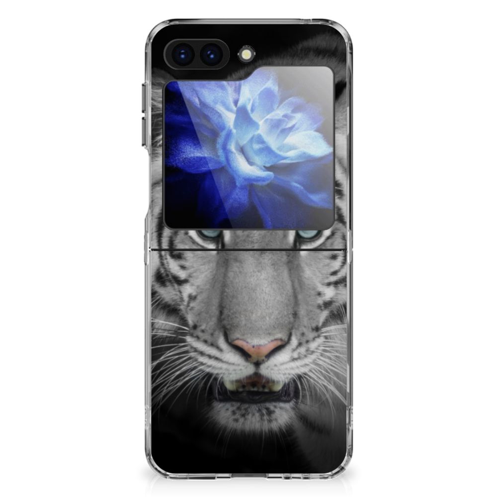 Samsung Galaxy Z Flip 6 TPU Hoesje Tijger tijger gezicht bloemen ontwerp achterkant