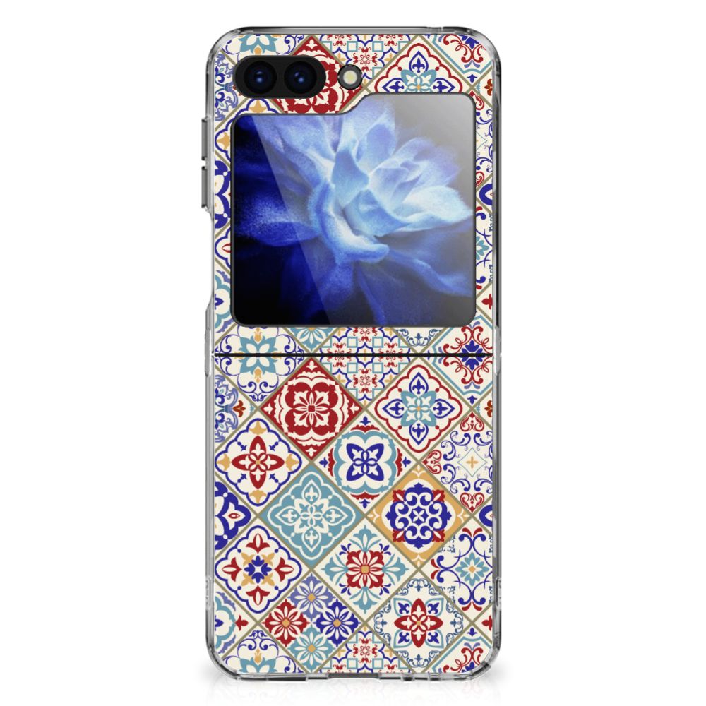 Samsung Galaxy Z Flip 6 TPU Siliconen Hoesje Tiles Color design bloemen aanzicht
