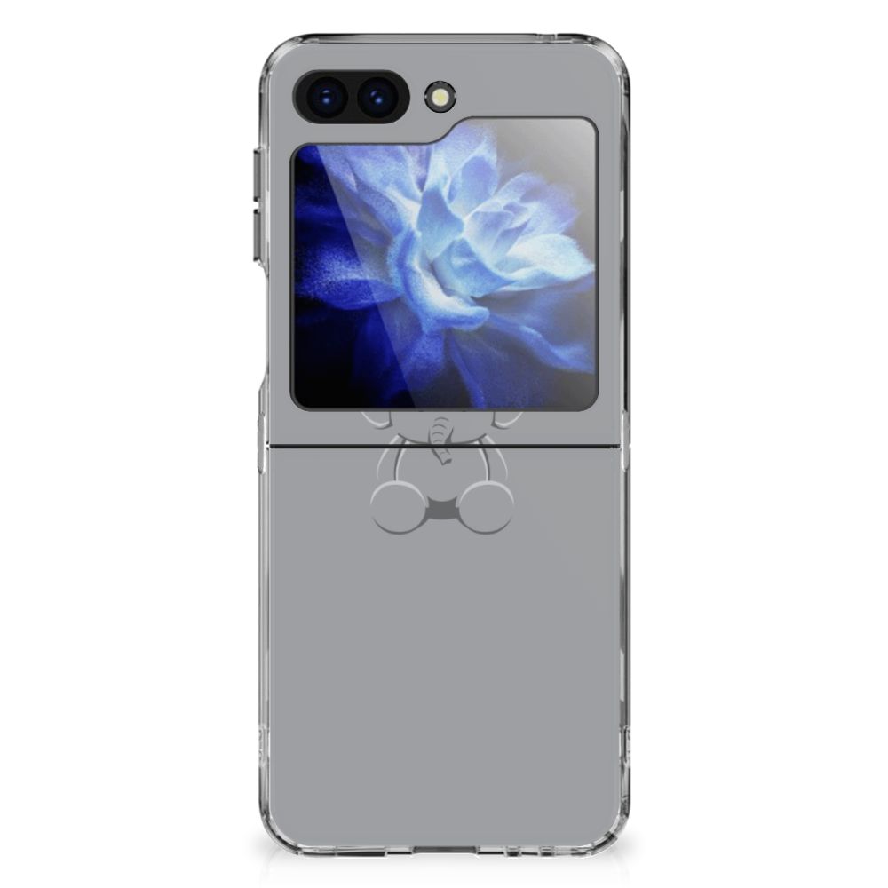 Samsung Galaxy Z Flip 6 Telefoonhoesje met Naam Grijs Baby Olifant achterkant bloemen ontwerp
