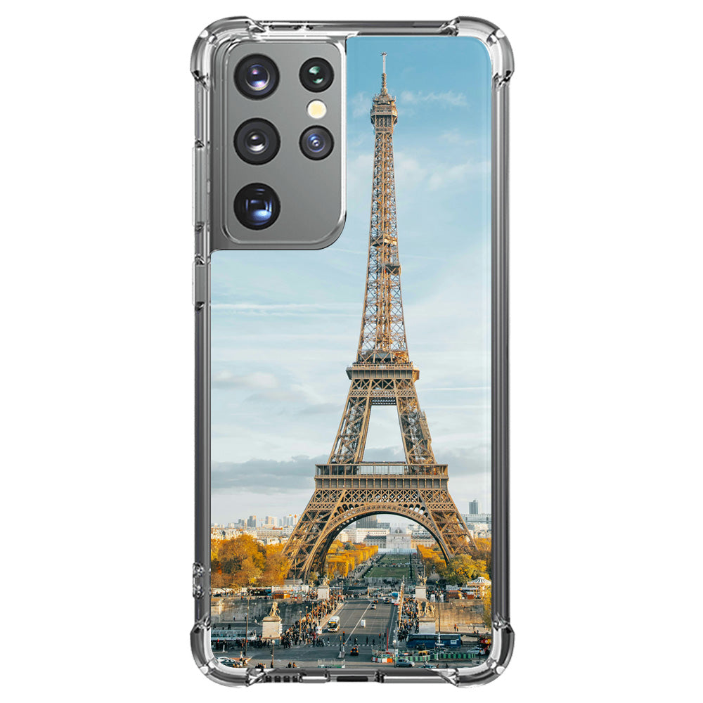 Samsung Galaxy S25 Ultra Transparant Hoesje Maken met Foto Anti-Shock Eiffel Tower Design Voorkant