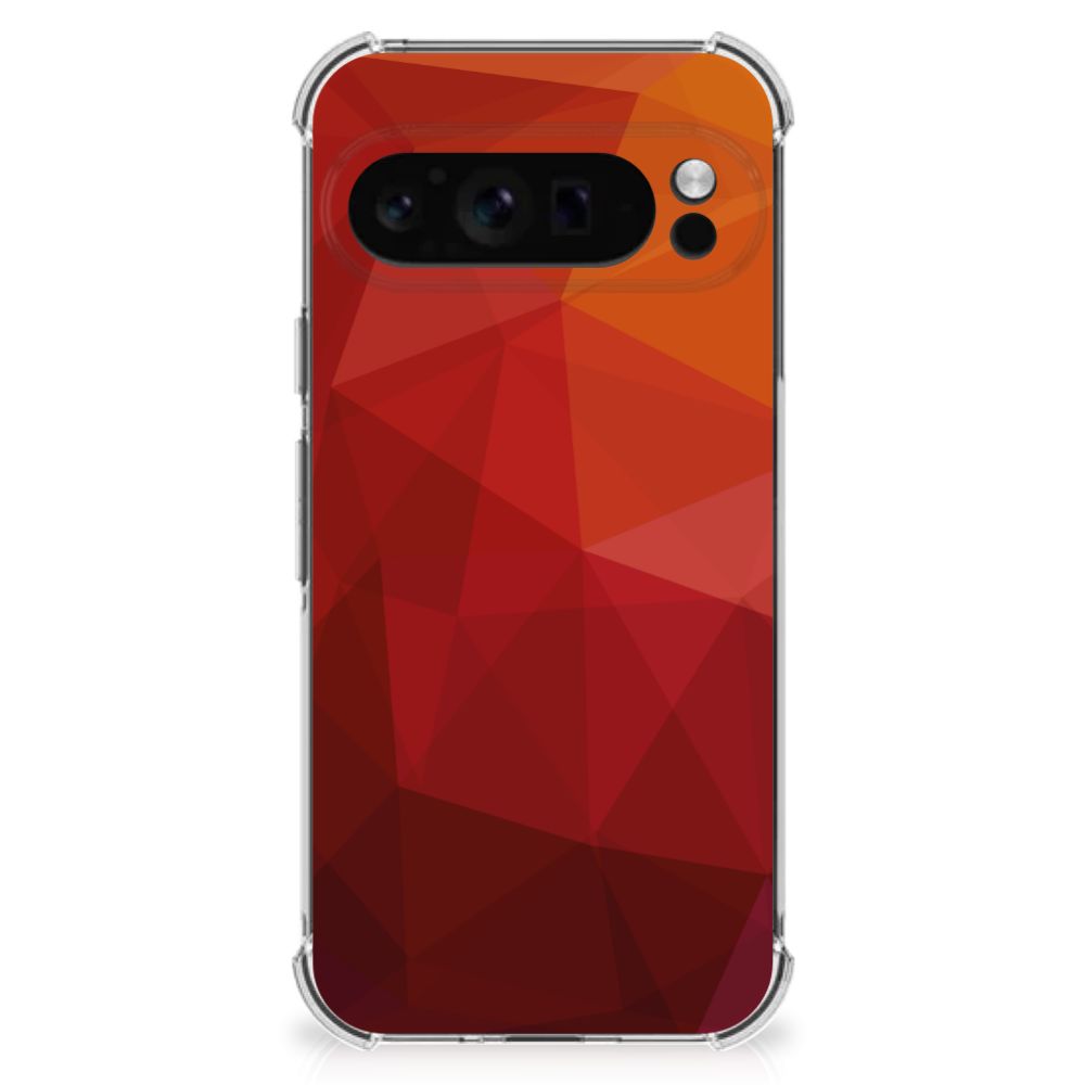 Google Pixel 9 Pro XL Shockproof Case Polygon Red achteraanzicht abstracte vormen