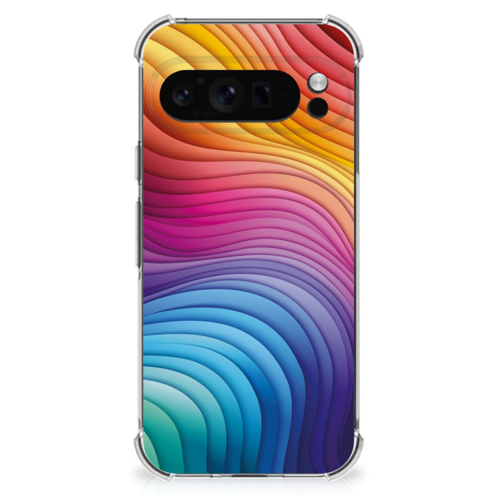 Google Pixel 9 Pro XL Shockproof Case Regenboog kleur ontwerp achterkant