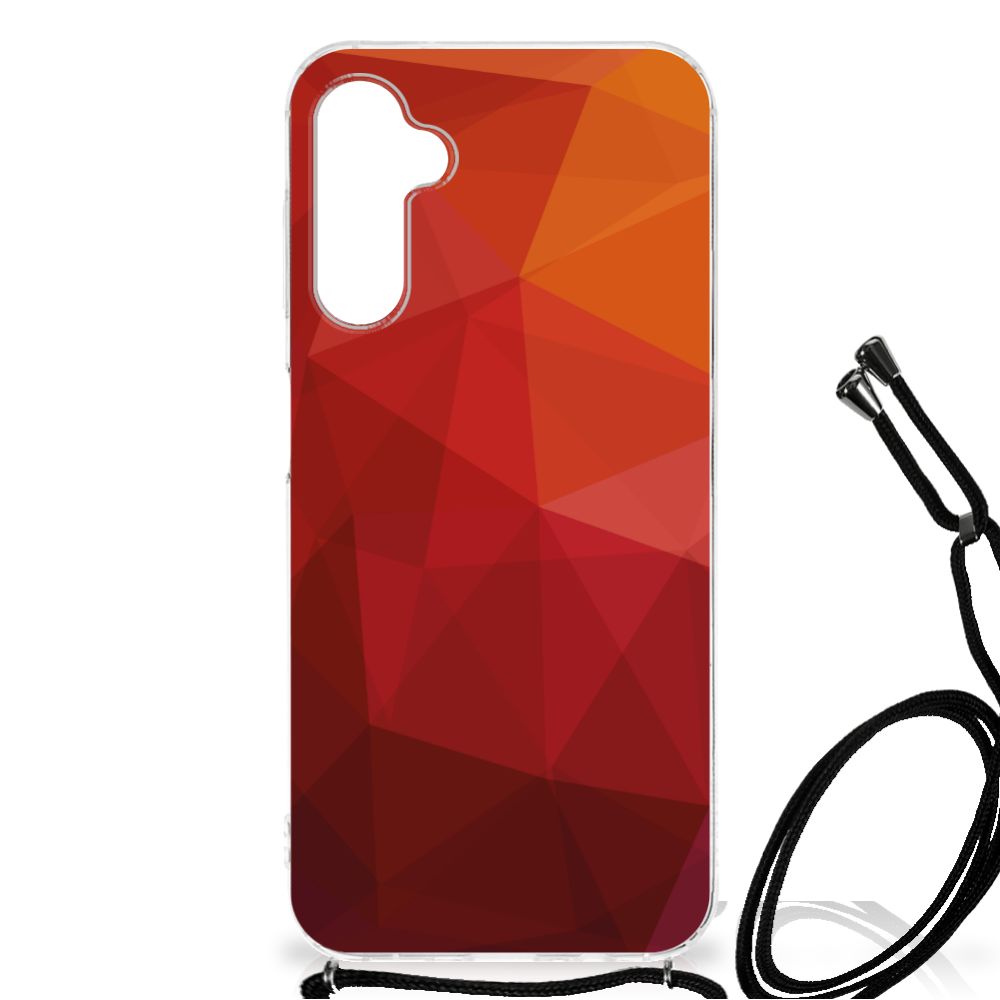 Shockproof Case voor Samsung Galaxy A14 5G Polygon Red met abstracte polygonale vormen in rood en oranje tinten.