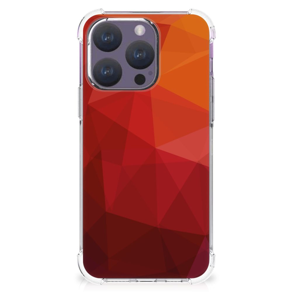 Shockproof Case voor iPhone 15 Pro Polygon Red abstract design achterkant