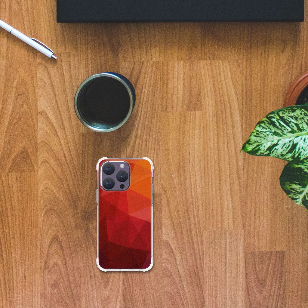 Shockproof Case voor iPhone 15 Pro Polygon Red abstract design bovenaanzicht