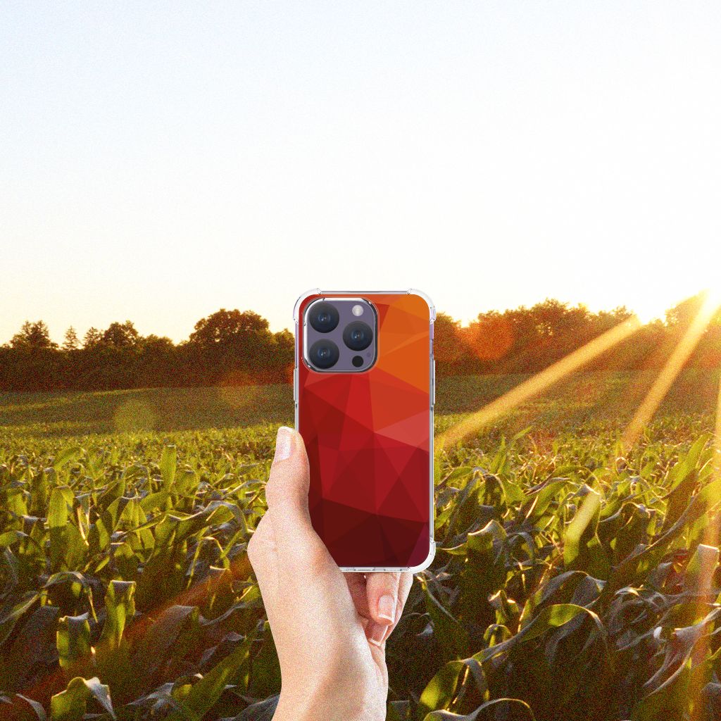 Shockproof Case voor iPhone 15 Pro Polygon Red hand met hoesje abstract rode kleuren achtergrond zonsondergang