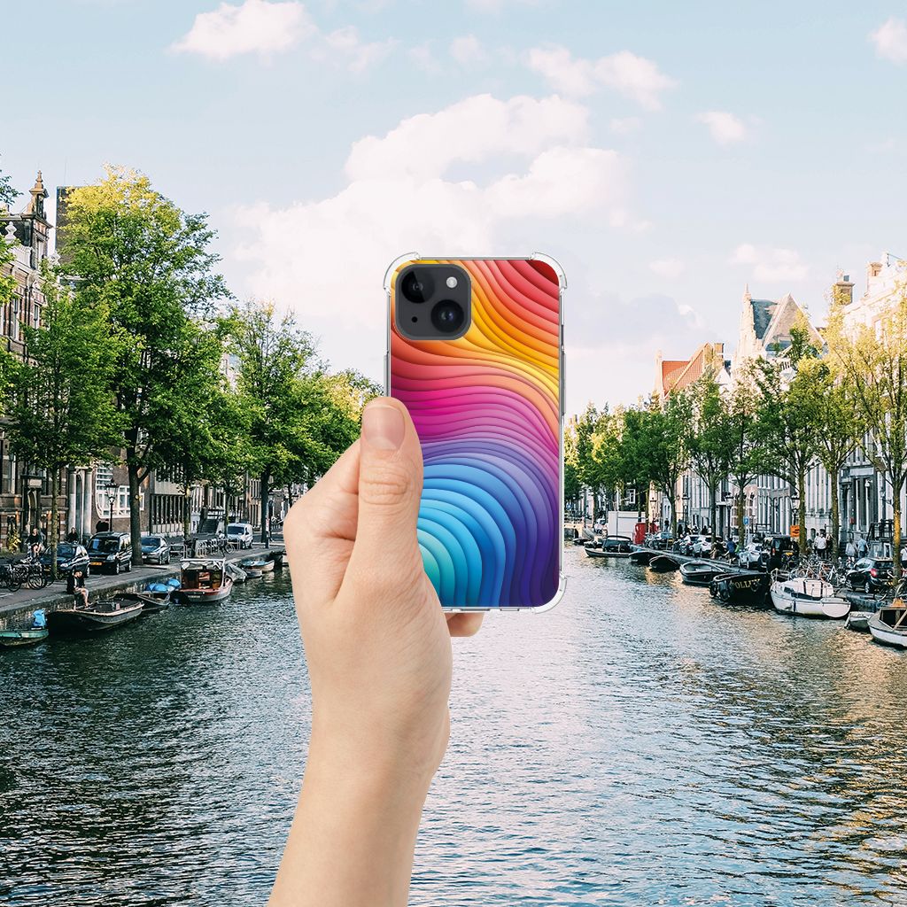 iPhone 15 Shockproof Case voor iPhone 15 Regenboog achterzijde hand kanaal