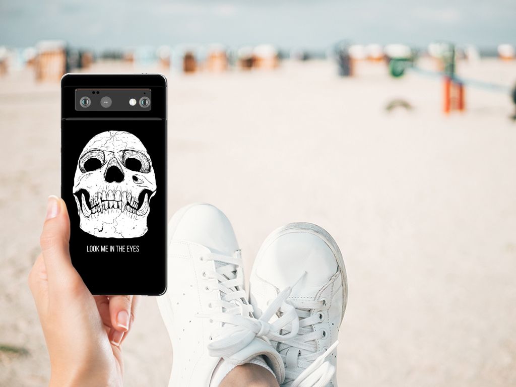 Google Pixel 6 Silicone Back Case Skull Eyes aanzicht
