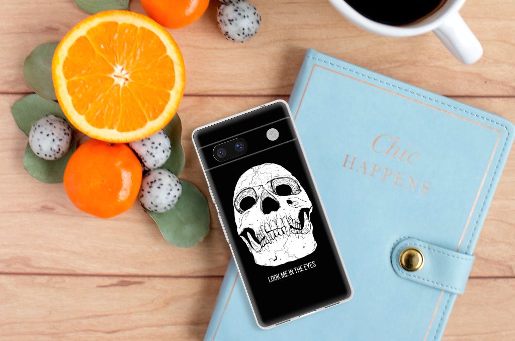 Google Pixel 7A Silicone Back Case Skull Eyes bovenaanzicht