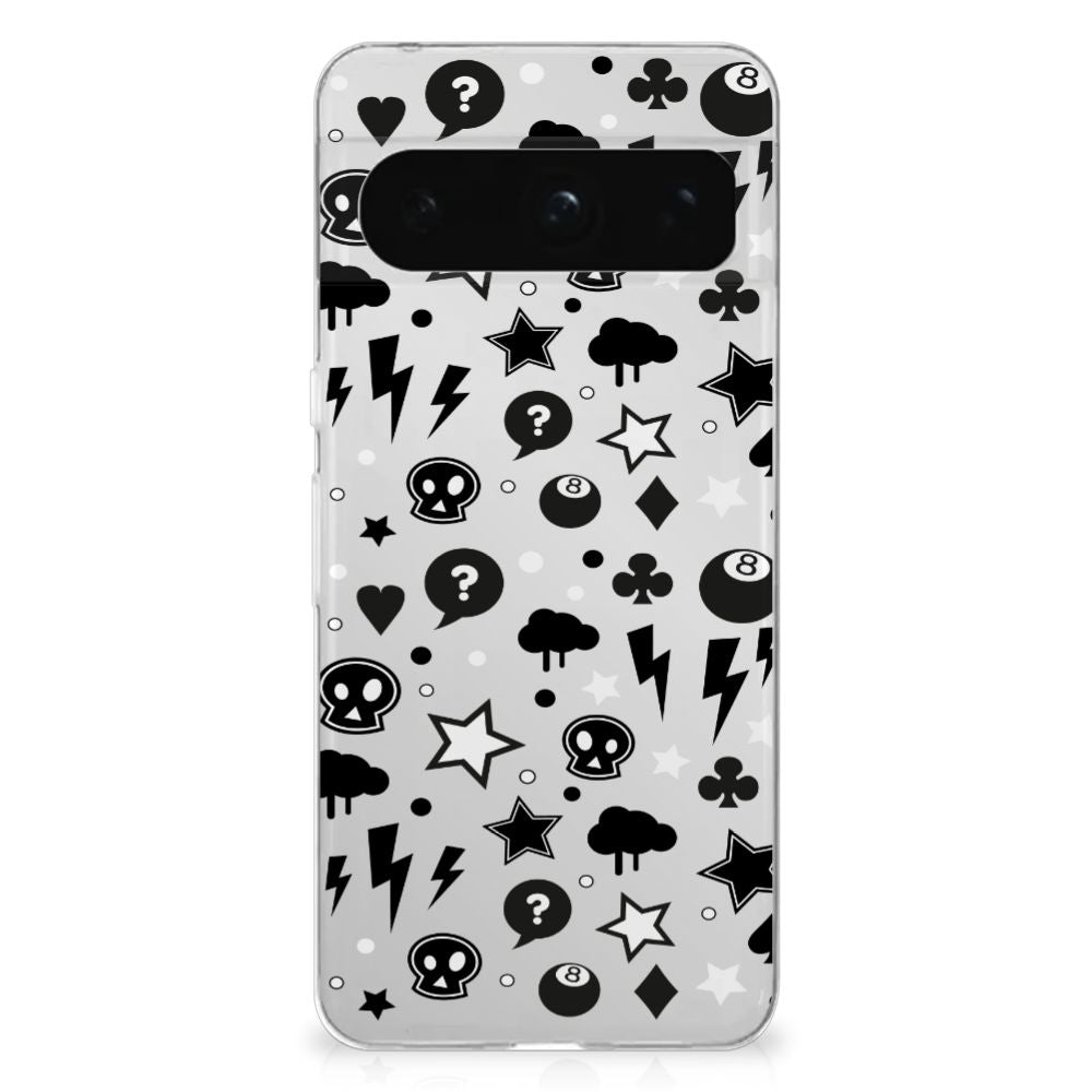 Google Pixel 8 Pro Silicone Back Case Silver Punk design front