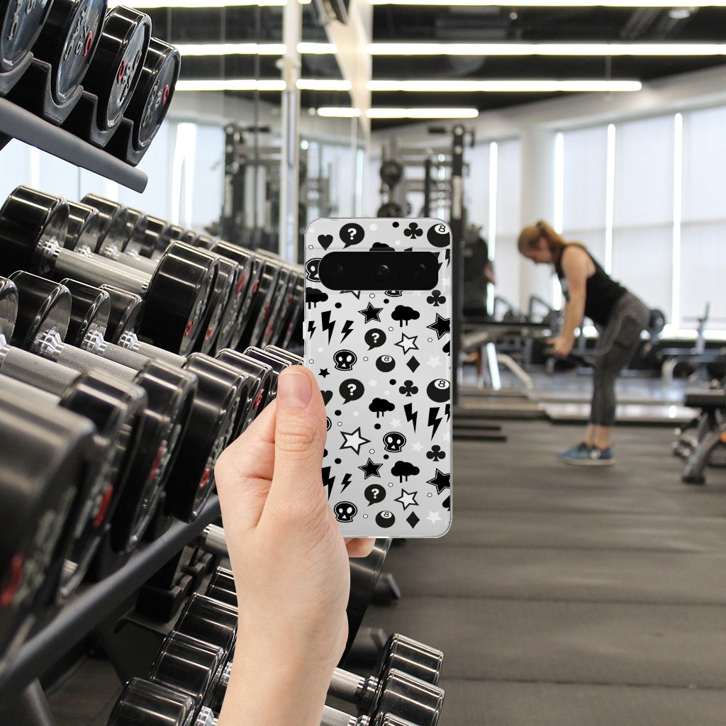 Google Pixel 8 Pro Silicone Back Case Silver Punk ontwerp front