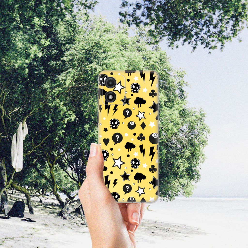 Silicone Back Case Motorola Moto E13 Punk Geel design punk geel aanzicht
