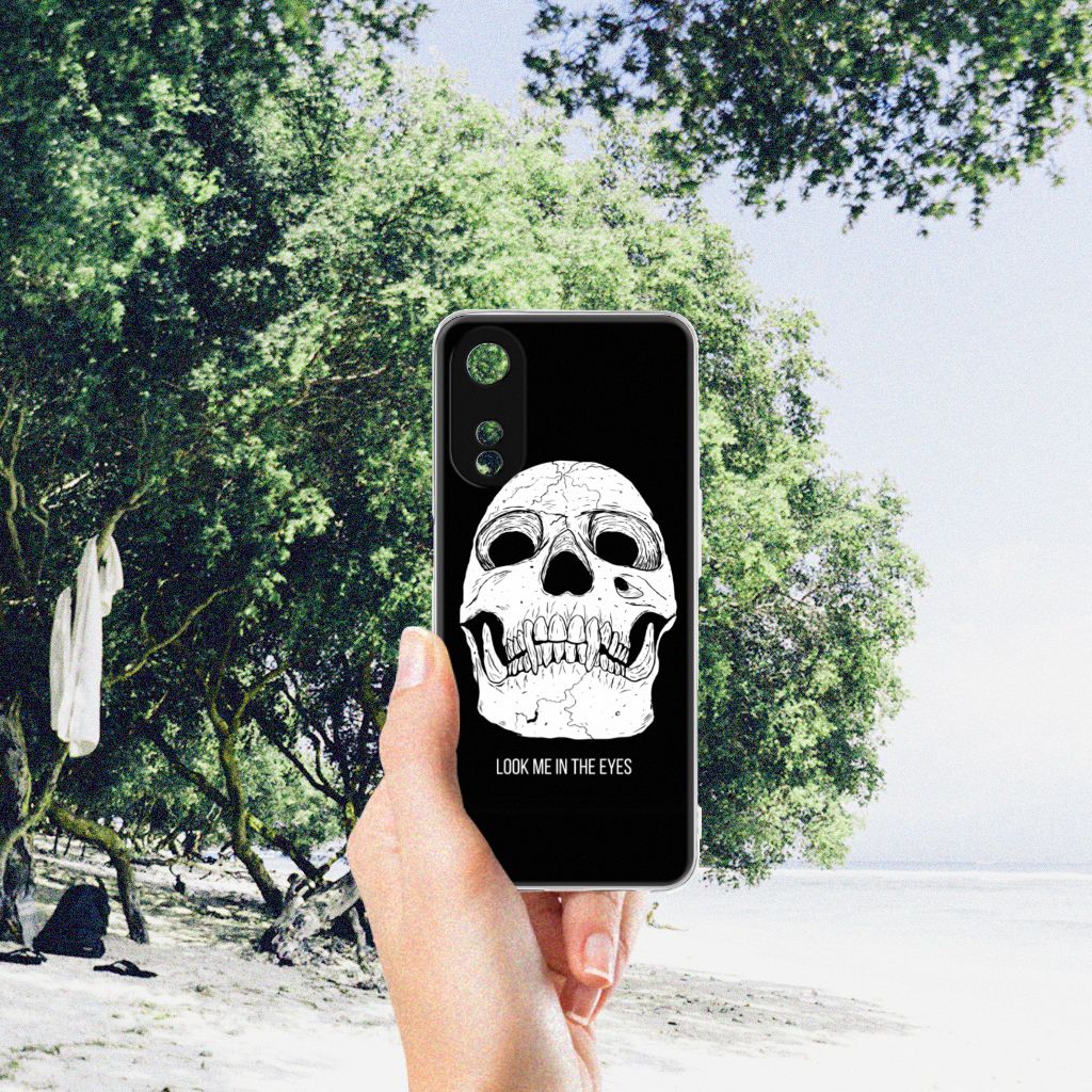 Silicone Back Case OPPO A78 5G | A58 5G Skull Eyes met een opvallend skull design en flexibele rubber bescherming.