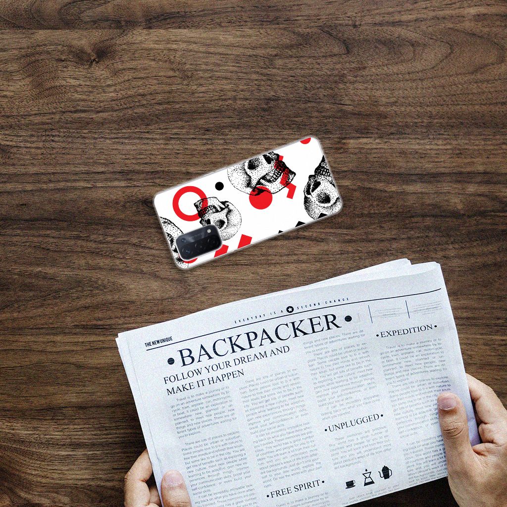 Silicone Back Case OPPO A93 5G Skull Red bovenaanzicht