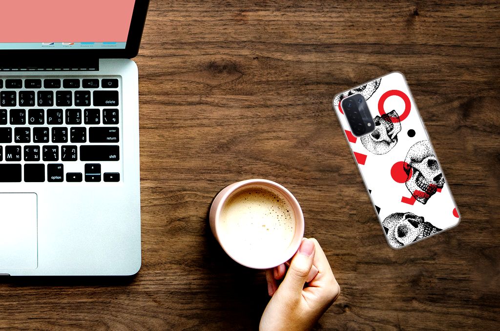 Silicone Back Case OPPO A93 5G Skull Red smartphonehoesje ontwerp bovenaanzicht