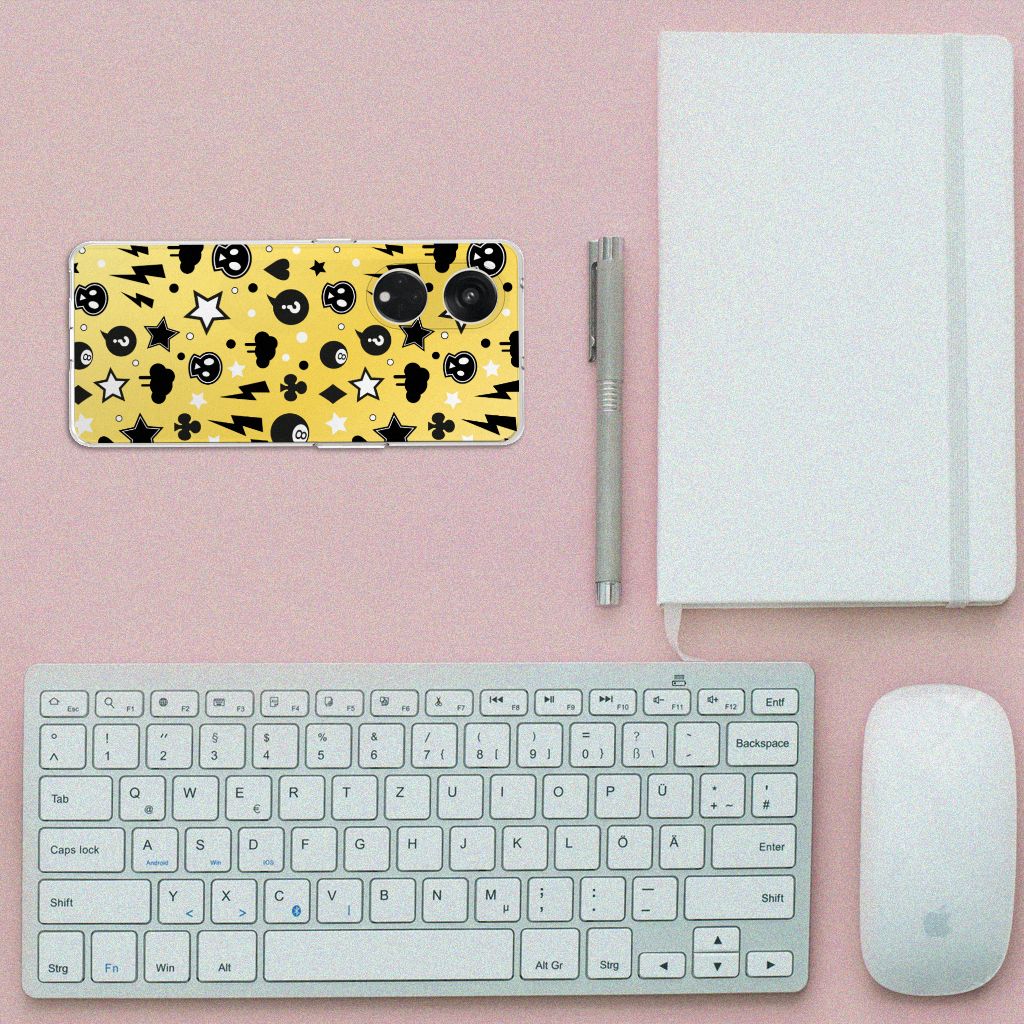 Silicone Back Case OPPO Reno8 T 5G Punk Geel bovenaanzicht telefoonhoesje kantooraccessoires