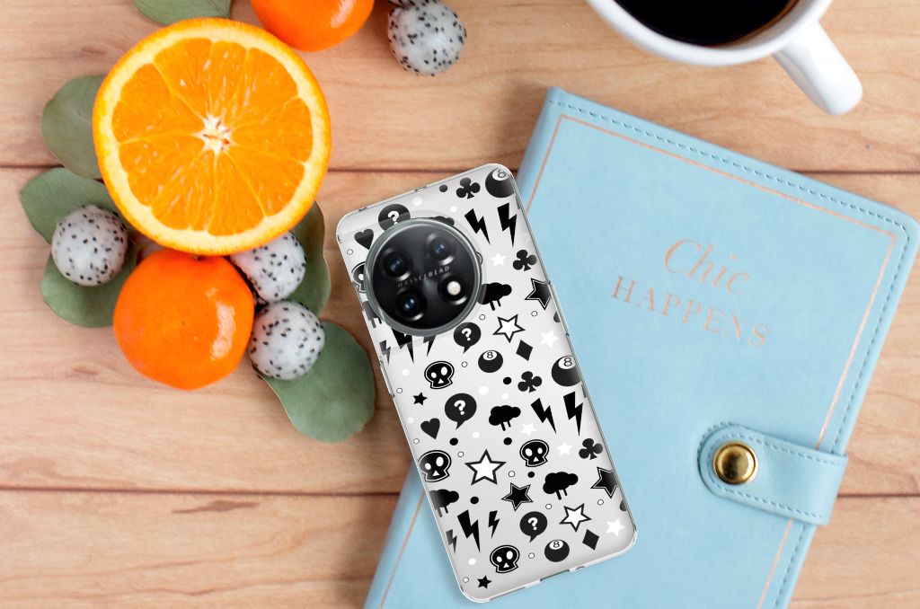 OnePlus 11 Silicone Back Case OnePlus 11 Silver Punk design bovenaanzicht