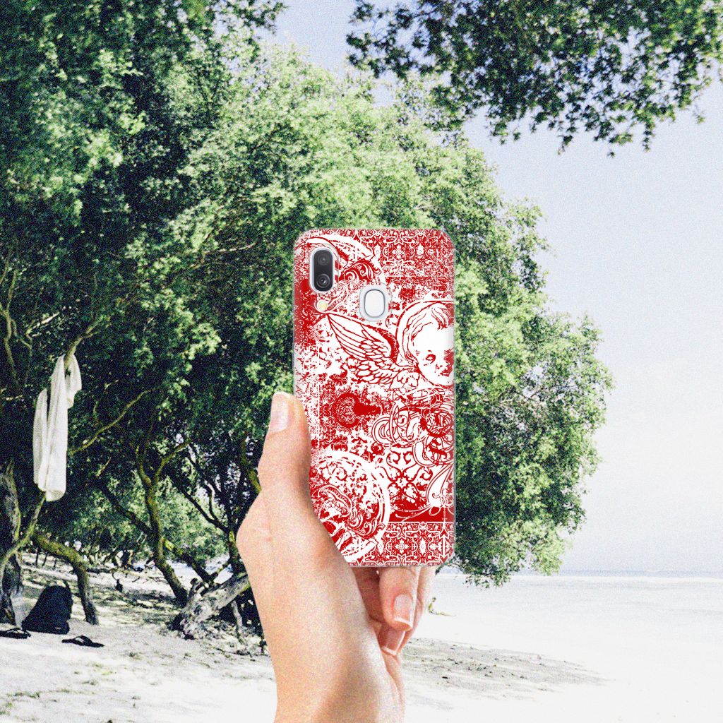 Silicone Back Case Samsung Galaxy A40 Angel Skull Rood