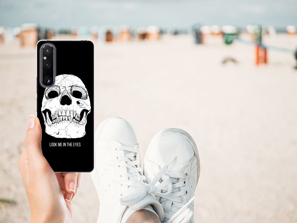 Silicone Back Case Sony Xperia 1 V Skull Eyes telefoonhoesje skull design aanzicht