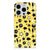 Silicone Back Case iPhone 15 Pro Max Punk Geel met zwart-witte designs zoals sterren en schedels.