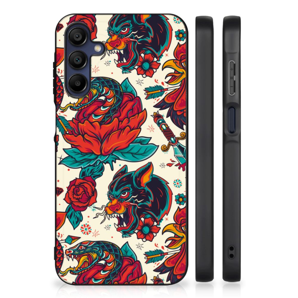 Samsung Galaxy A15 Silicone Back Case Old Skool tattoo ontwerp voorzijde zij aanzicht