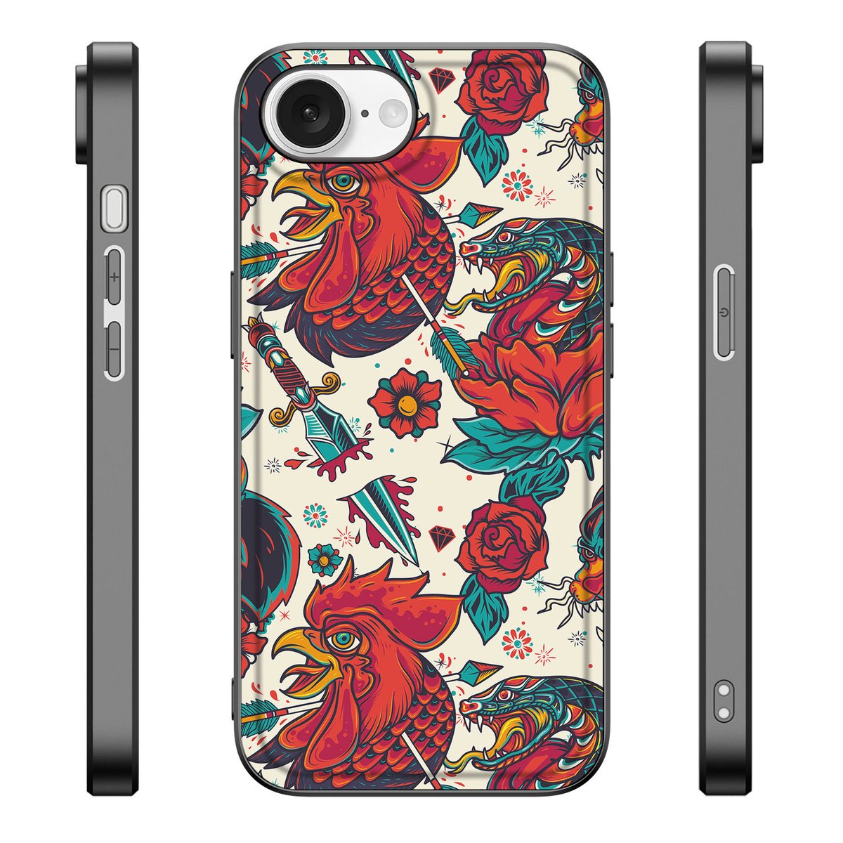 Silicone Back Case voor iPhone 16e Old Skool old skool design voorkant zijkanten