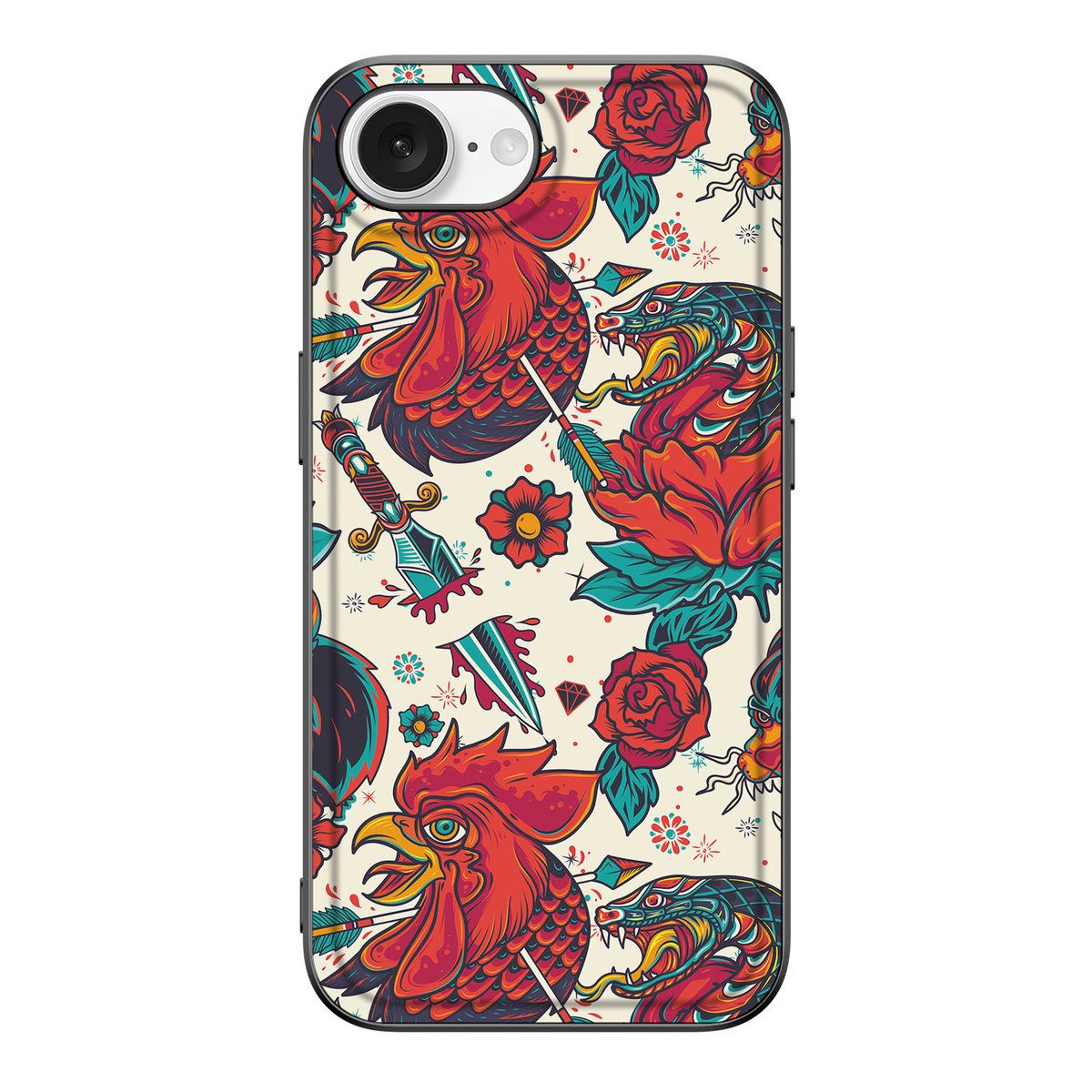 Silicone Back Case voor iPhone 16e Old Skool vintage design vooraanzicht