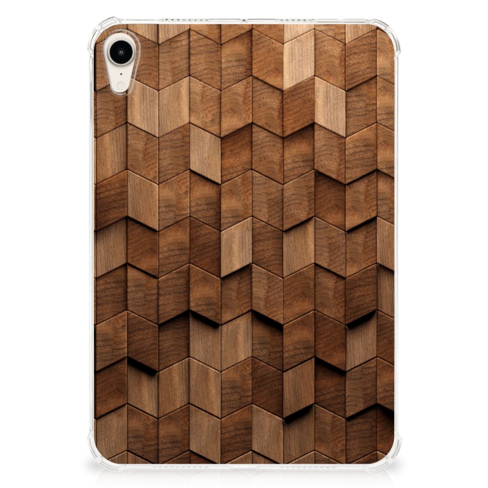 Silicone Tablet Hoes voor Apple iPad mini 6 (2021) Wooden Cubes met unieke houten kubusprint.