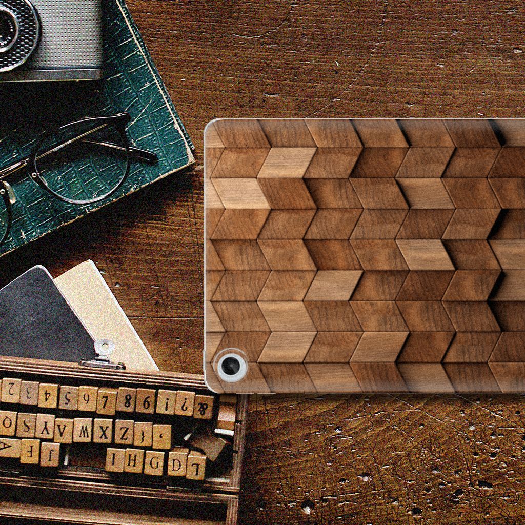 Silicone Tablet Hoes voor Lenovo Tab M10 Plus (3e generatie) Wooden Cubes design houten blokken aanzicht
