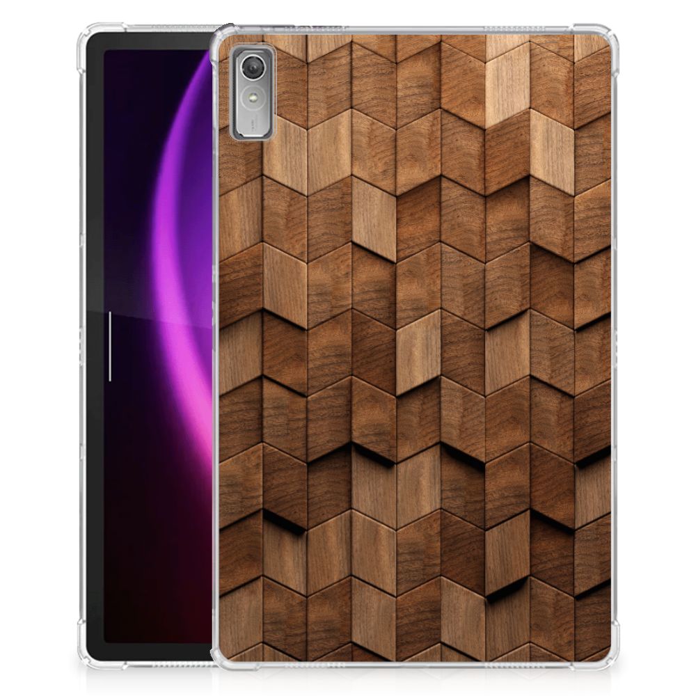 Silicone Tablet Hoes voor Lenovo Tab P11 Gen 2 Wooden Cubes design houten blokken aanzicht