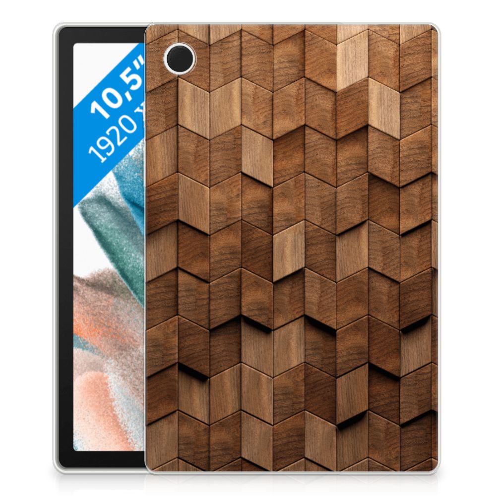 Silicone Tablet Hoes voor Samsung Galaxy Tab A8 2021/2022 Wooden Cubes met uniek houtprint design.
