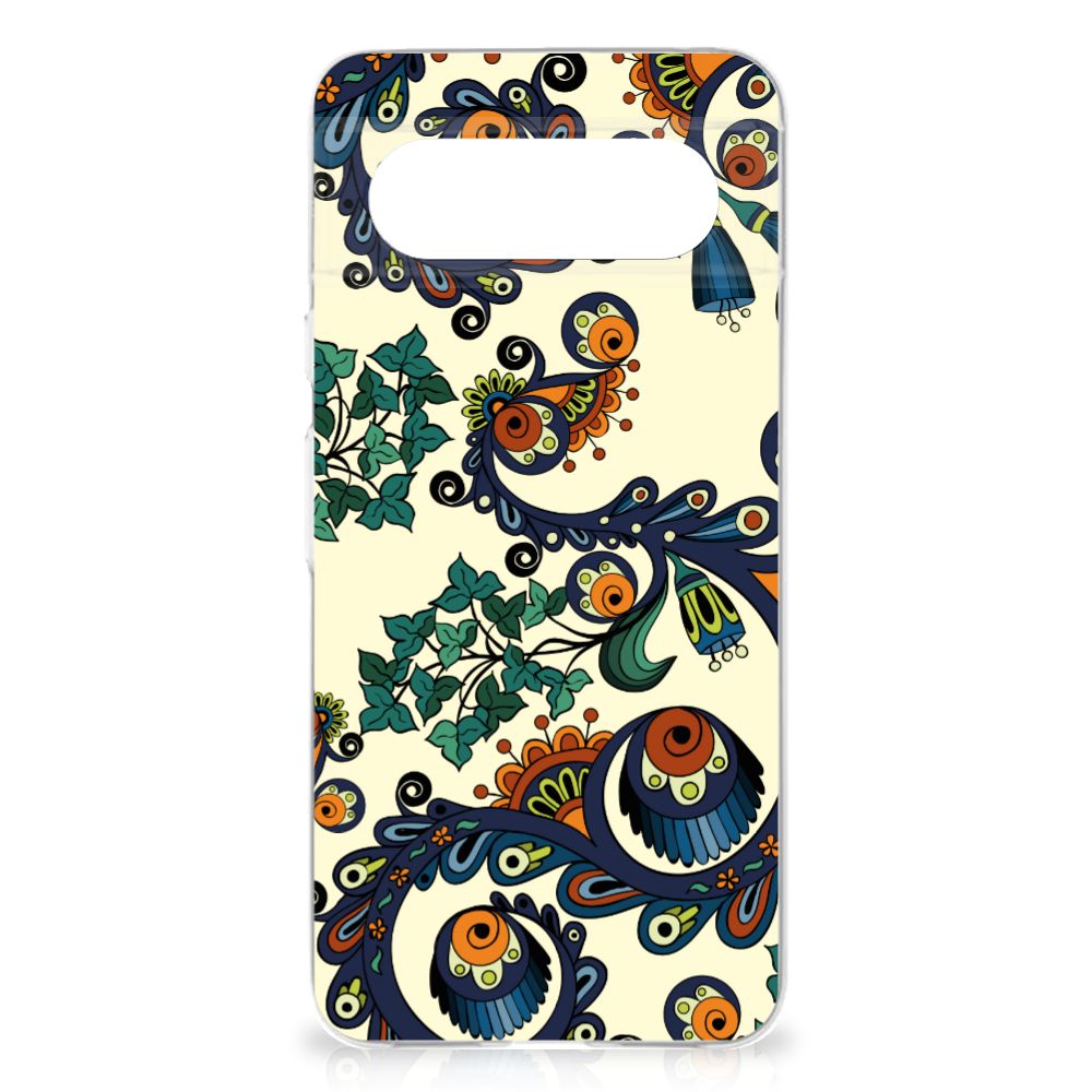 Google Pixel 8 Siliconen Hoesje Barok Flower design bloemen ogen aanzicht