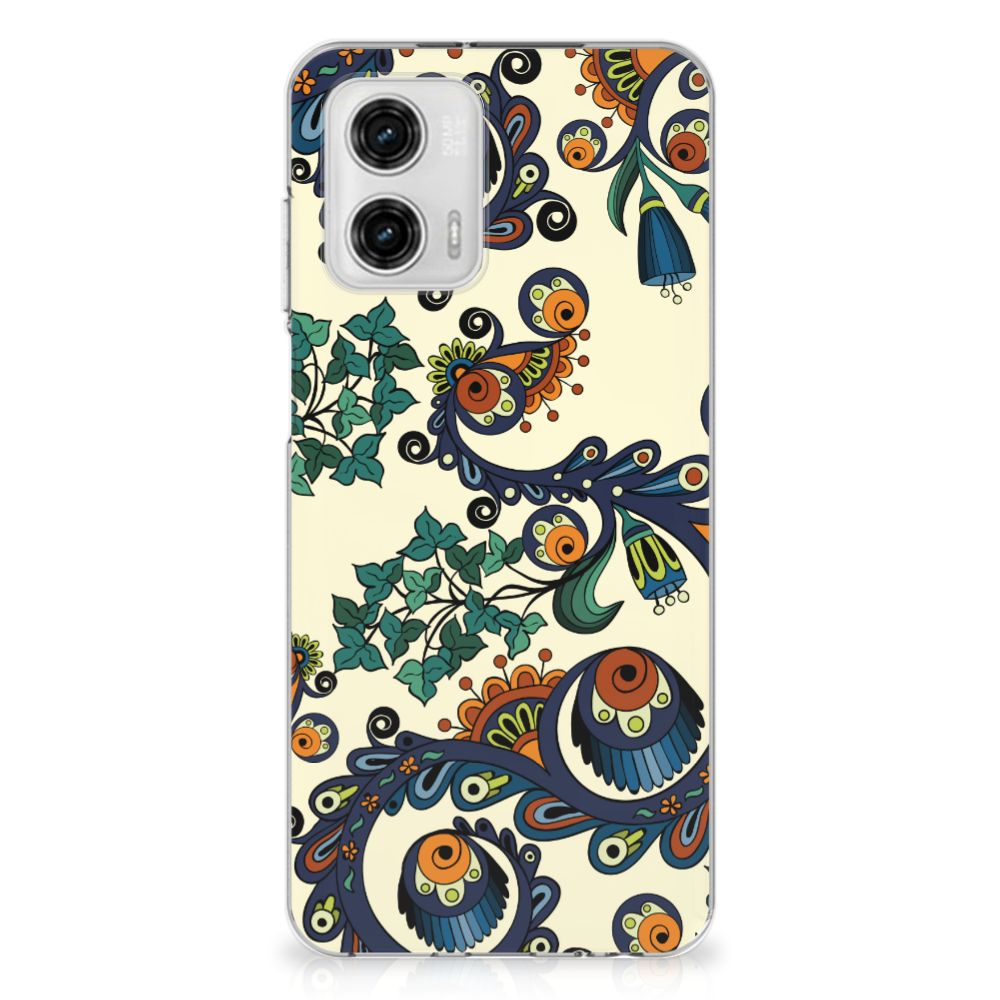 Siliconen Hoesje Motorola Moto G73 Barok Flower achterkant ontwerp bloemen ogen