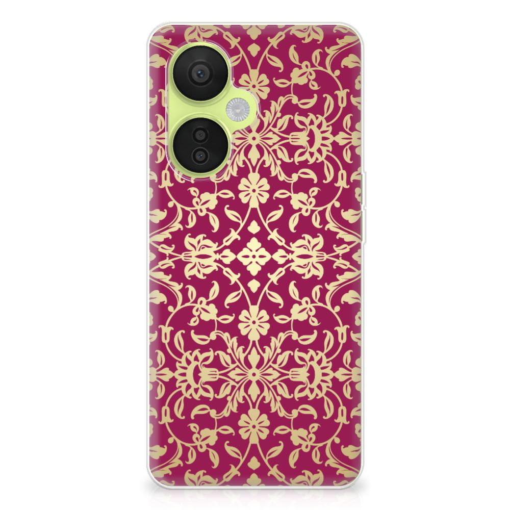 OnePlus Nord CE 3 Lite Siliconen Hoesje Barok Pink achterkant design bloemen