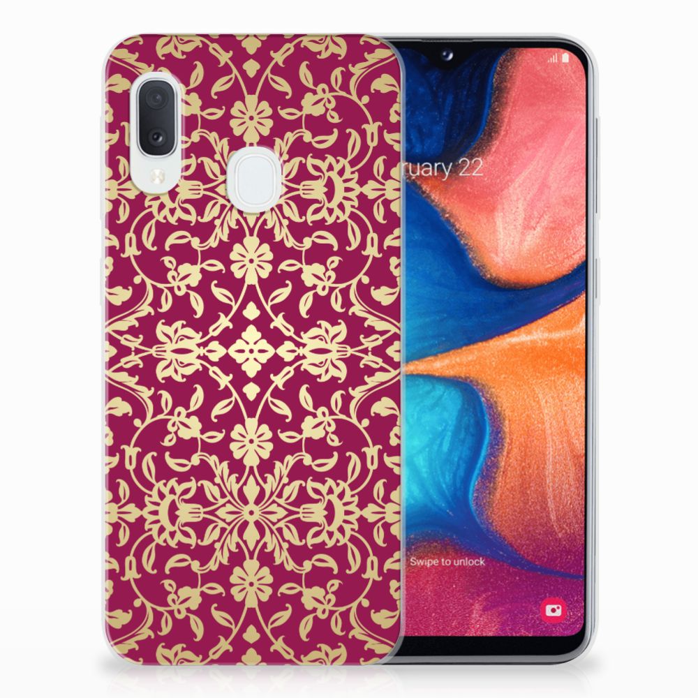 Samsung Galaxy A20e Siliconen Hoesje Barok Pink voorkant ontwerp