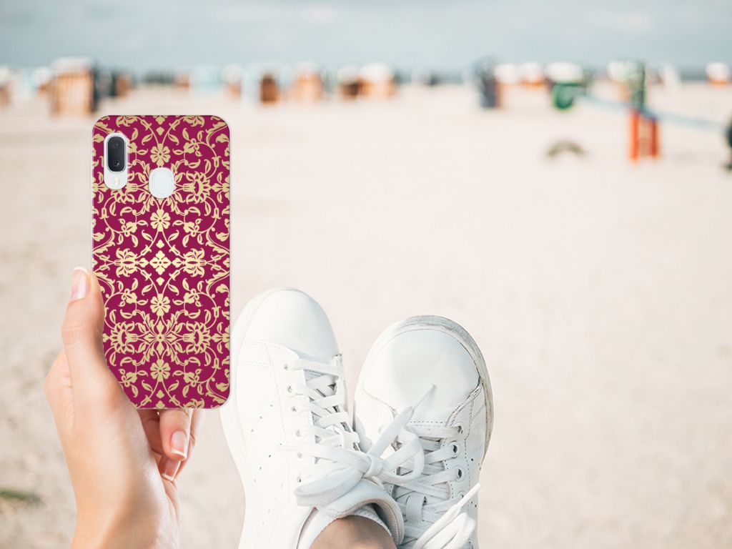 Samsung Galaxy A20e Siliconen Hoesje Barok Pink design hand beach