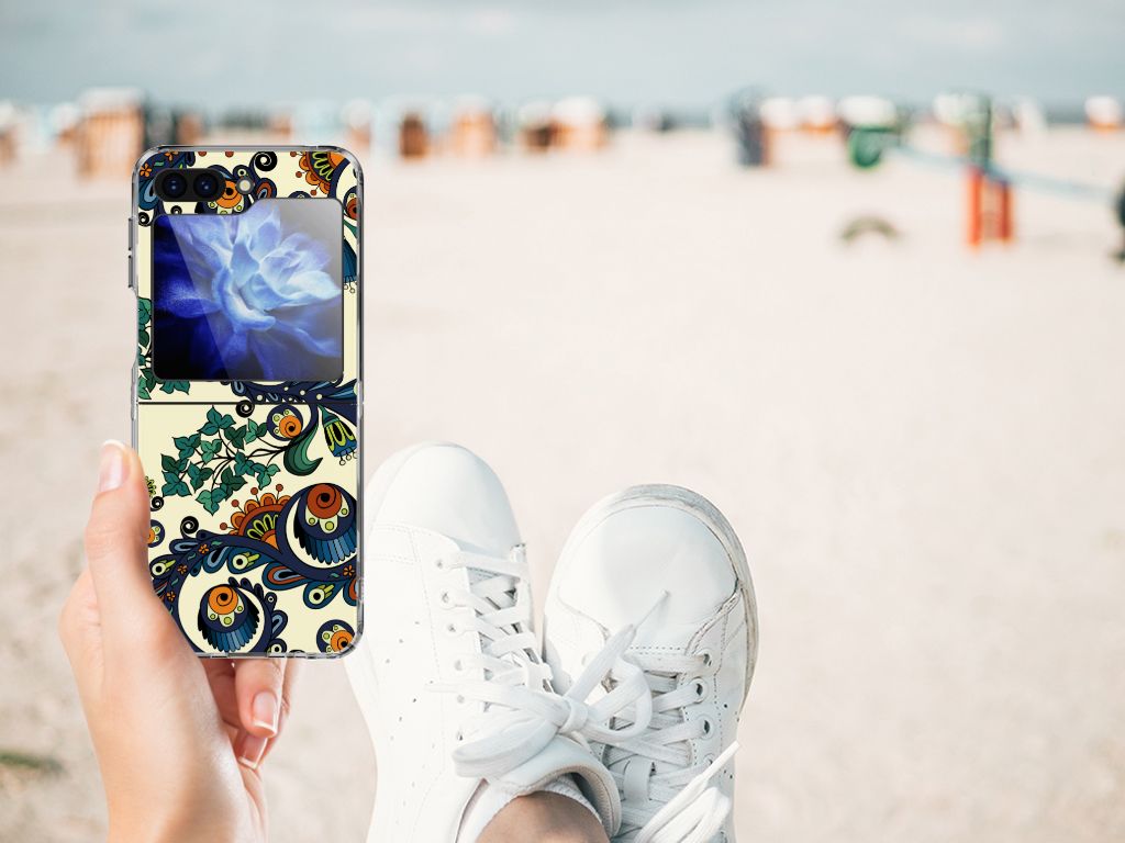 Samsung Galaxy Z Flip 5 Siliconen Hoesje Barok Flower aanzicht bloemen ogen