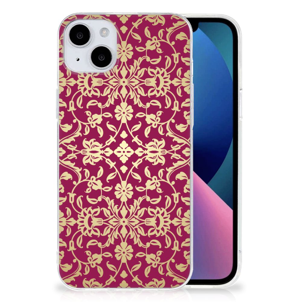 Siliconen Hoesje iPhone 15 Plus Barok Pink met sierlijk design en gouden patronen 🌸