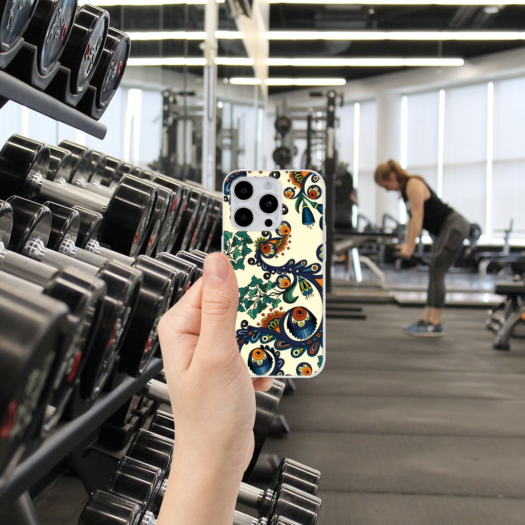 iPhone 15 Pro Siliconen Hoesje Barok Flower hand gym bloemen ogen