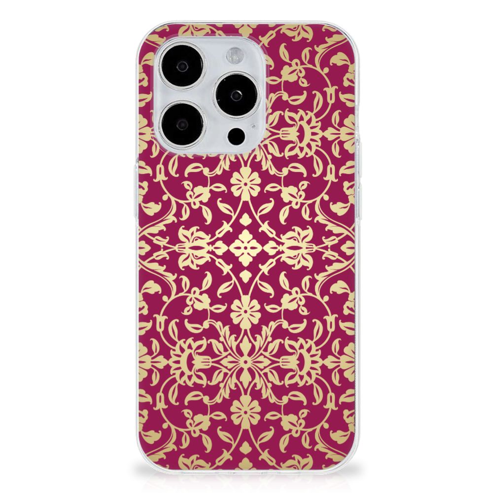 Siliconen Hoesje iPhone 15 Pro Barok Pink met elegant barokpatroon en rijke kleuren 🌸.